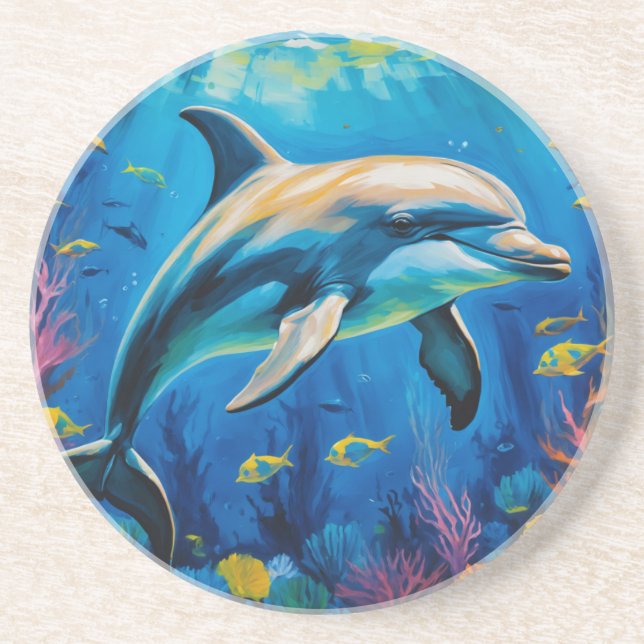 Oil Painting Dolphin Coaster (Front)