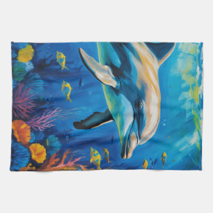 Oil Painting Dolphin Kitchen Towel
