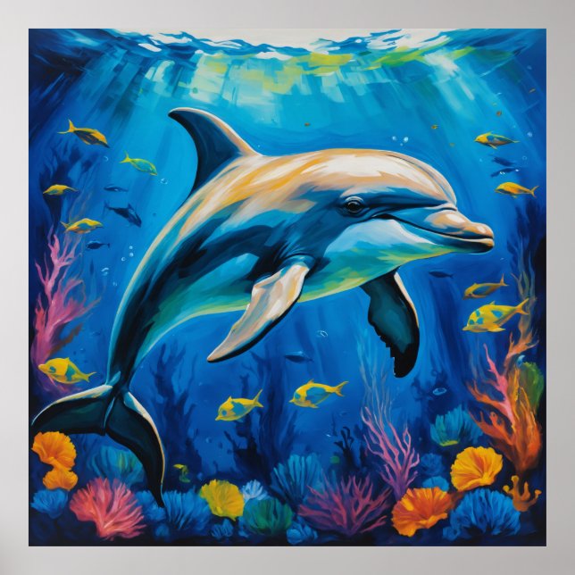 Oil Painting Dolphin Poster (Front)