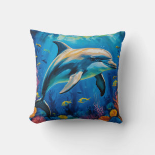 Oil Painting Dolphin Throw Pillow