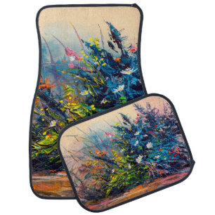 Oil painting flowers, cornflower, daisy in fields. car floor mat