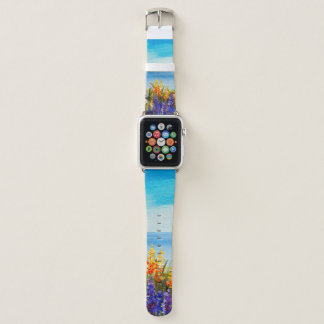 oil painting flowers near the sea, camomile field, apple watch band