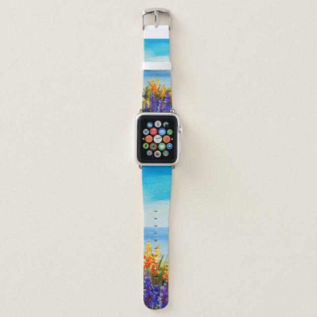oil painting flowers near the sea, camomile field, apple watch band (Front)