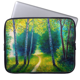 Oil painting forest landscape, beautiful solar roa laptop sleeve