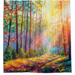 oil painting gorgeous forest in autumn, scenic la shower curtain