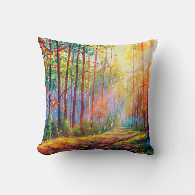  oil painting gorgeous forest in autumn, scenic la throw pillow (Front)