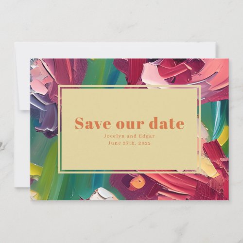 Oil Painting Inspired Deco Groovy Wedding Save The Date