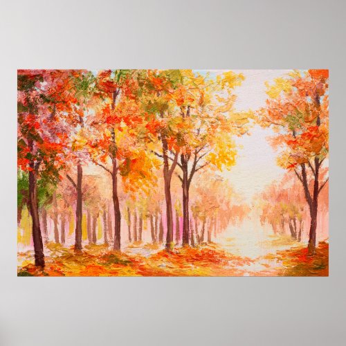 Oil painting landscape _ colorful autumn forest poster