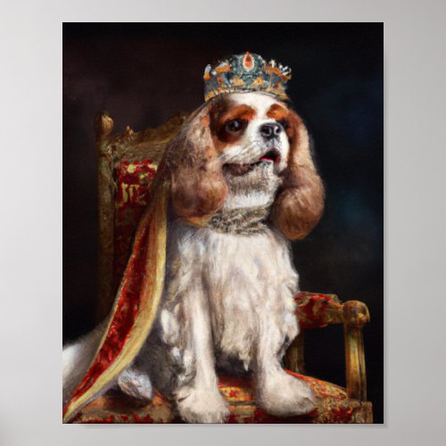 Oil Painting of a dog wearing a crown and a robe  Poster