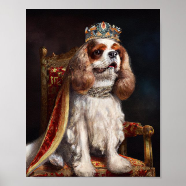Oil Painting of a dog wearing a crown and a robe  Poster (Front)