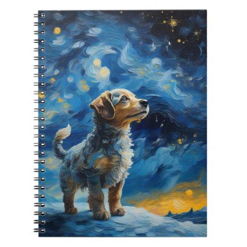 Oil painting of a puppy Van Gogh style Notebook