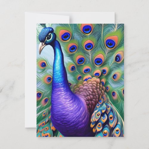 Oil Painting of a Whimsical Purple Peacock Holiday Card