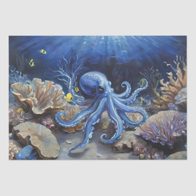 Oil Painting of an Octopus and Fish Decoupage Tissue Paper (Front)