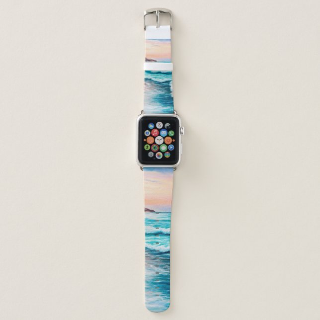  oil painting of beautiful purple sunset over ocea apple watch band (Front)