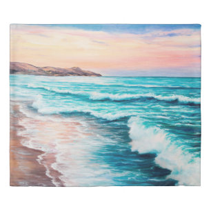 oil painting of beautiful purple sunset over ocea duvet cover