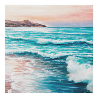 oil painting of beautiful purple sunset over ocea faux canvas print