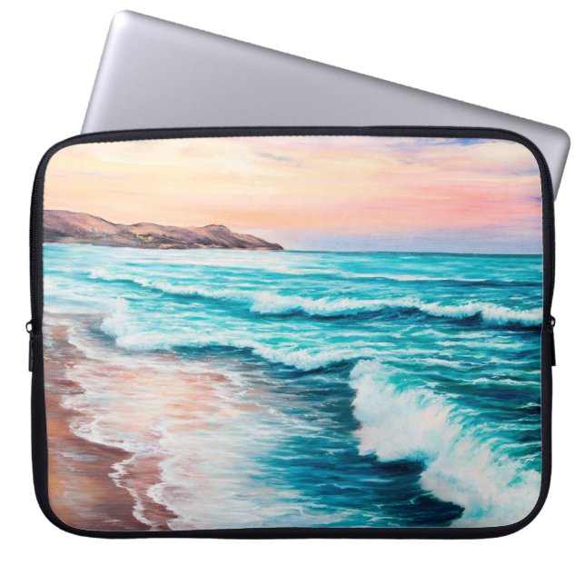  oil painting of beautiful purple sunset over ocea laptop sleeve (Front)