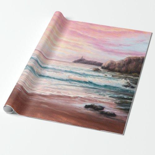  oil painting of beautiful purple sunset over ocea wrapping paper