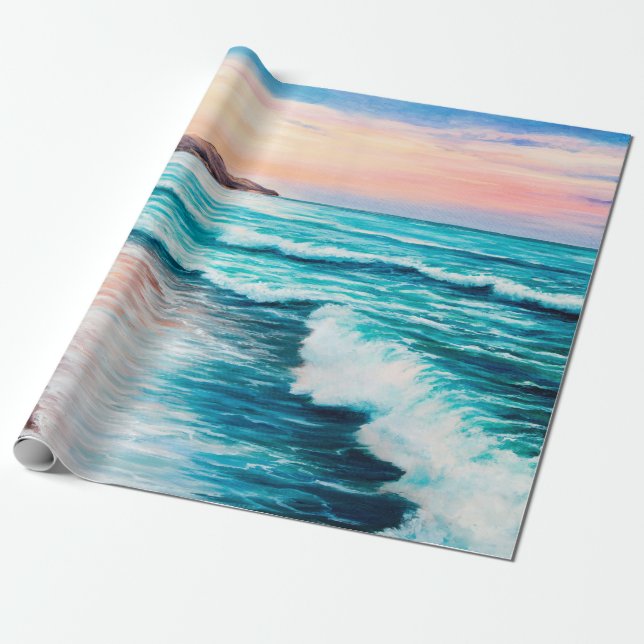  oil painting of beautiful purple sunset over ocea wrapping paper (Unrolled)