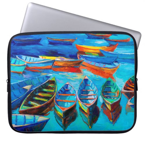  oil painting of boats and sea on canvas Sunset o Laptop Sleeve