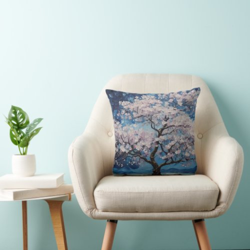 Oil Painting of Cherry Blossom tree Throw Pillow