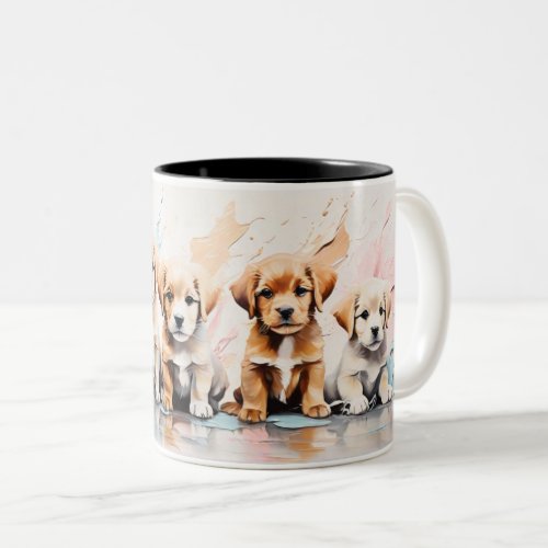 Oil painting of cute puppies Two_Tone coffee mug