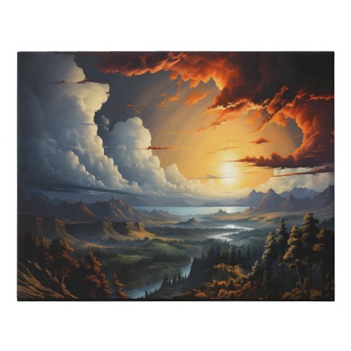 Oil Painting of Dramatic Sunset Emerald Green  Faux Canvas Print