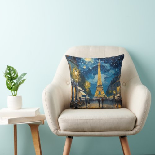 Oil painting of Eiffel and Empire State Throw Pillow