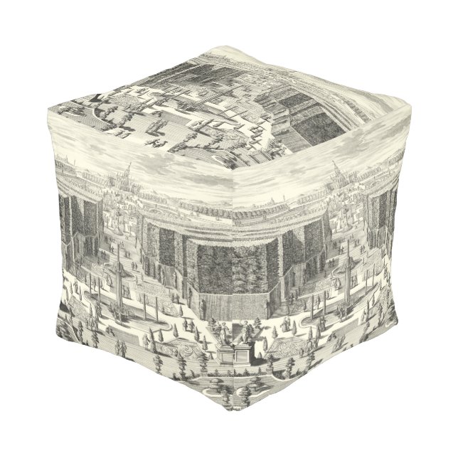 Oil Painting of Fountains at Garden of Versailles Pouf (Angled Front)