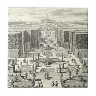 Oil Painting of Fountains at Garden of Versailles Tile