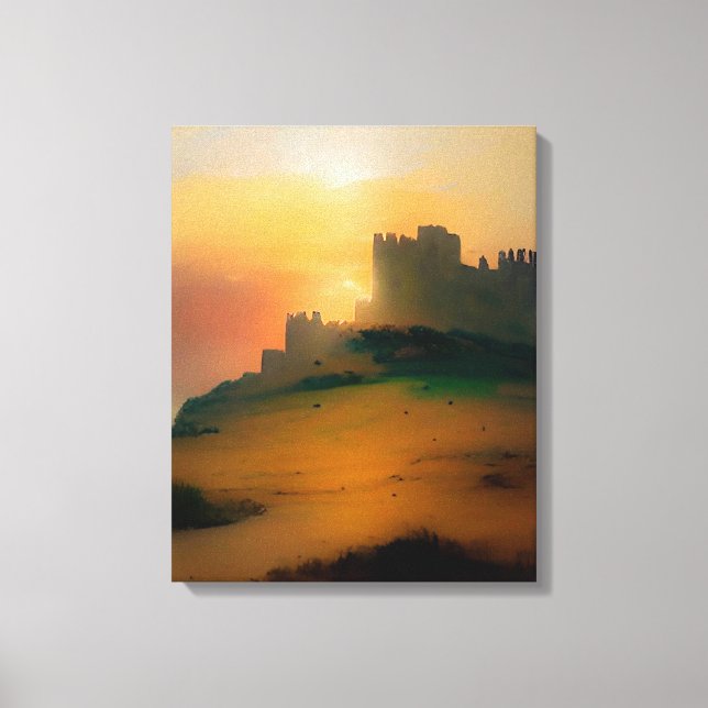 Oil Painting of Medieval Castle Ruins Landscape Canvas Print (Front)