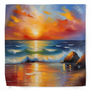 Oil Painting of orange sunset over the ocean Bandana