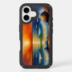 Oil Painting of orange sunset over the ocean iPhone 16 Case