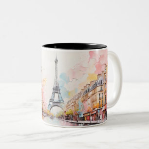 Oil painting of Paris and Eiffel Tower. Two-Tone Coffee Mug