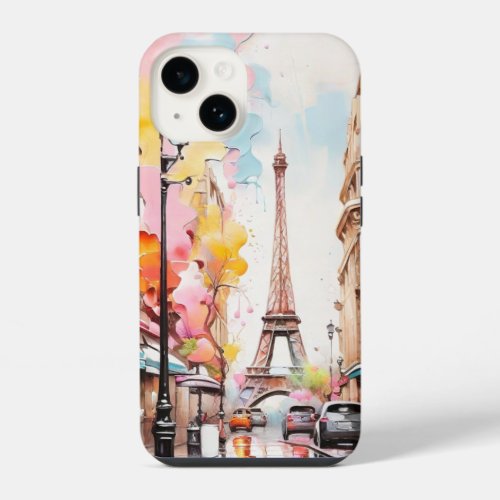 Oil Painting of Paris street with Eiffel Tower iPhone 14 Case