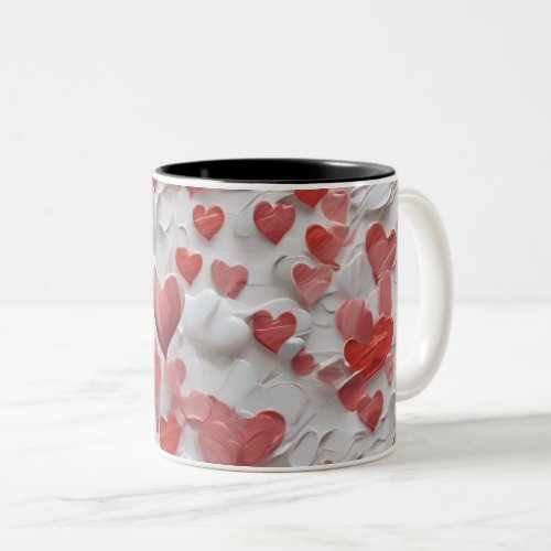 Oil painting of red and white hearts Two_Tone coffee mug