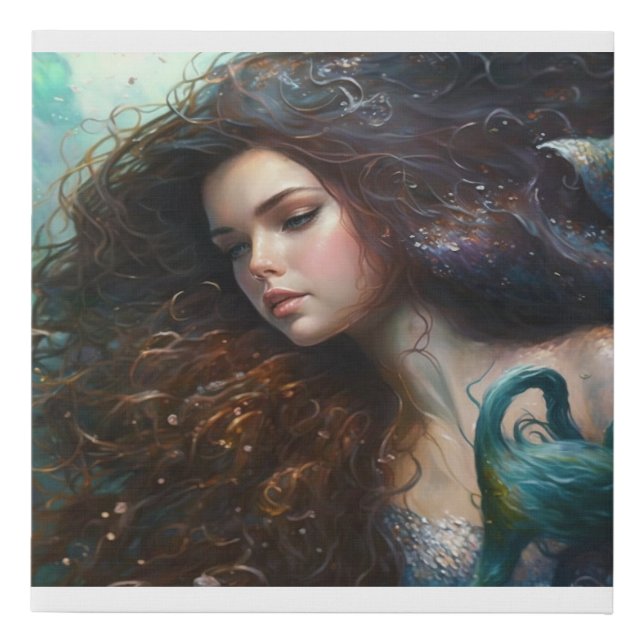 oil painting of the most beautiful mermaid faux canvas print (Front)