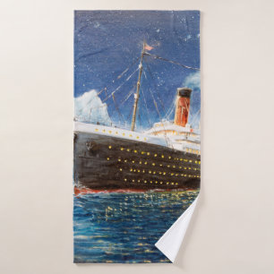 oil painting of Titanic and iceberg in ocean at n Bath Towel