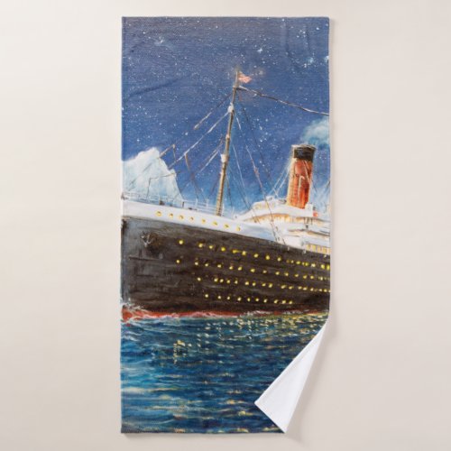  oil painting of Titanic and iceberg in ocean at n Bath Towel