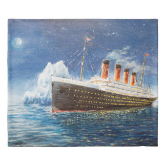 oil painting of Titanic and iceberg in ocean at n Duvet Cover