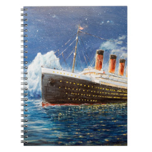  oil painting of Titanic and iceberg in ocean at n Notebook