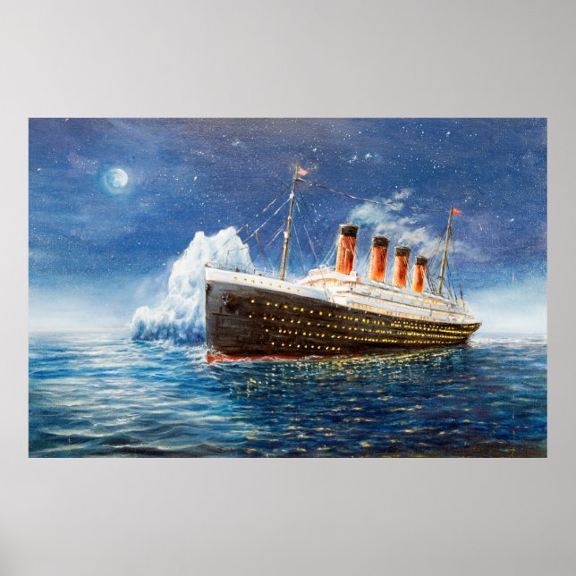  oil painting of Titanic and iceberg in ocean at n Poster (Front)
