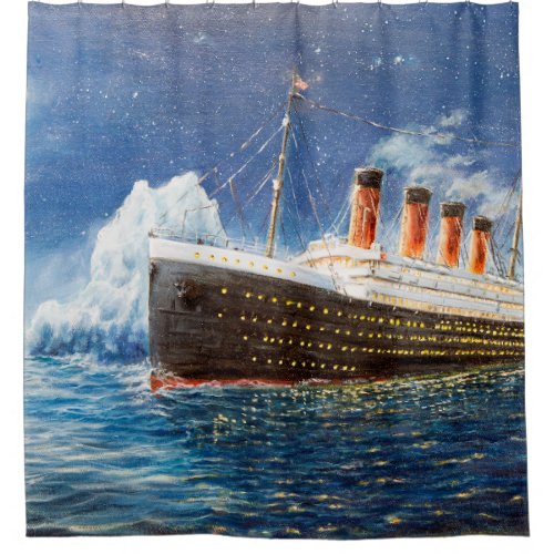  oil painting of Titanic and iceberg in ocean at n Shower Curtain