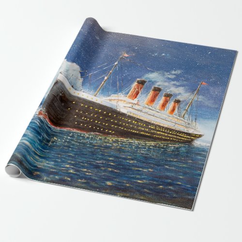  oil painting of Titanic and iceberg in ocean at n Wrapping Paper