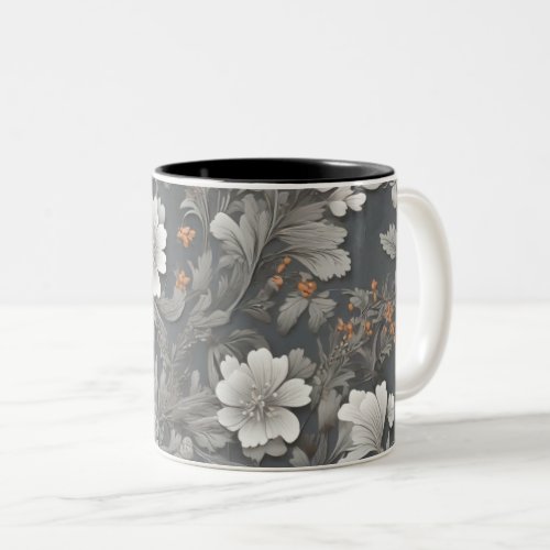 Oil painting of white and orange flowers Two_Tone coffee mug