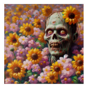 Oil Painting of Zombie in Flower Field Halloween Acrylic Print