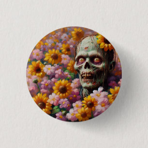 Oil Painting of Zombie in Flower Field Halloween Button