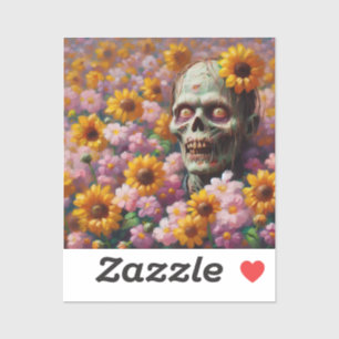 Oil Painting of Zombie in Flower Field Halloween Sticker