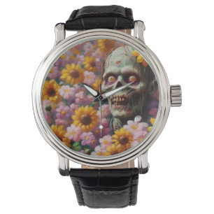 Oil Painting of Zombie in Flower Field Halloween Watch
