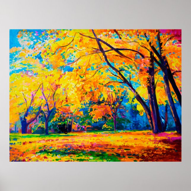  oil painting on canvas. Yellow trees. Modern art. Poster (Front)